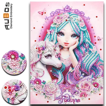 

RUBOS DIY 5D Diamond Mosaic Painting Beauty Girl Unicorn Cartoon Diamond Embroidery Big Bead Picture Rhinestone Sale Wall Decor