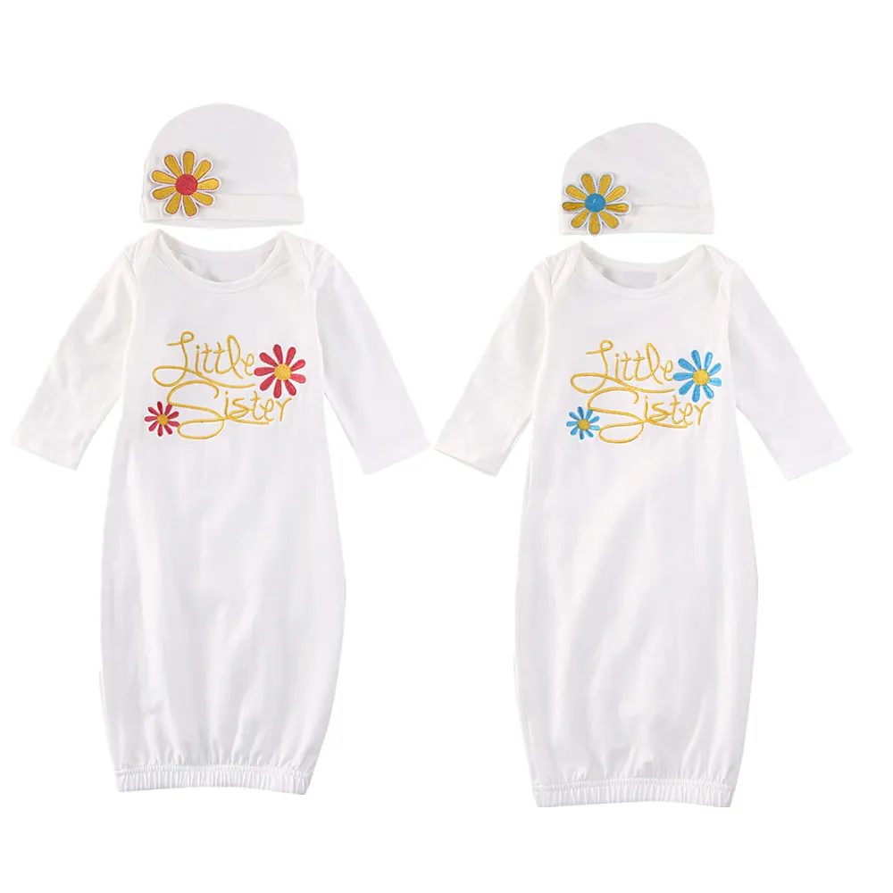 С длинным рукавом Little Sister комбинезон-Пижама для младенцев девочек домашний наряд для малышей Костюм шапочка подарочный набор