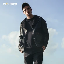 VIISHOW, новые кожаные куртки, Мужская брендовая одежда, высокое качество, модная мотоциклетная черная Осенняя мужская кожаная куртка DC2127174