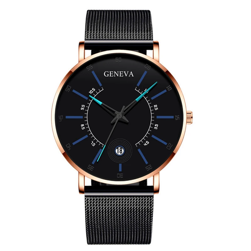 Blue Rose Gold Relogio Masculino Модные мужские деловые минималистичные часы Роскошные ультра тонкие сетчатые часы из нержавеющей стали аналоговые кварцевые часы - Цвет: Blue Rose Gold