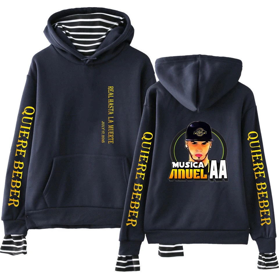 Anuel AA хип-хоп настоящий Hasta la Muerte с принтом поддельные две части Толстовка с принтом модная хип-хоп Женская/мужская Толстовка