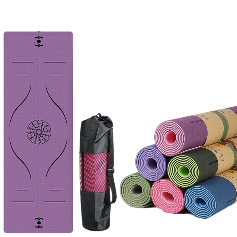 1830*610*6mm TPE Non Slip  Yoga Mat with Position Line Environmental Fitness 