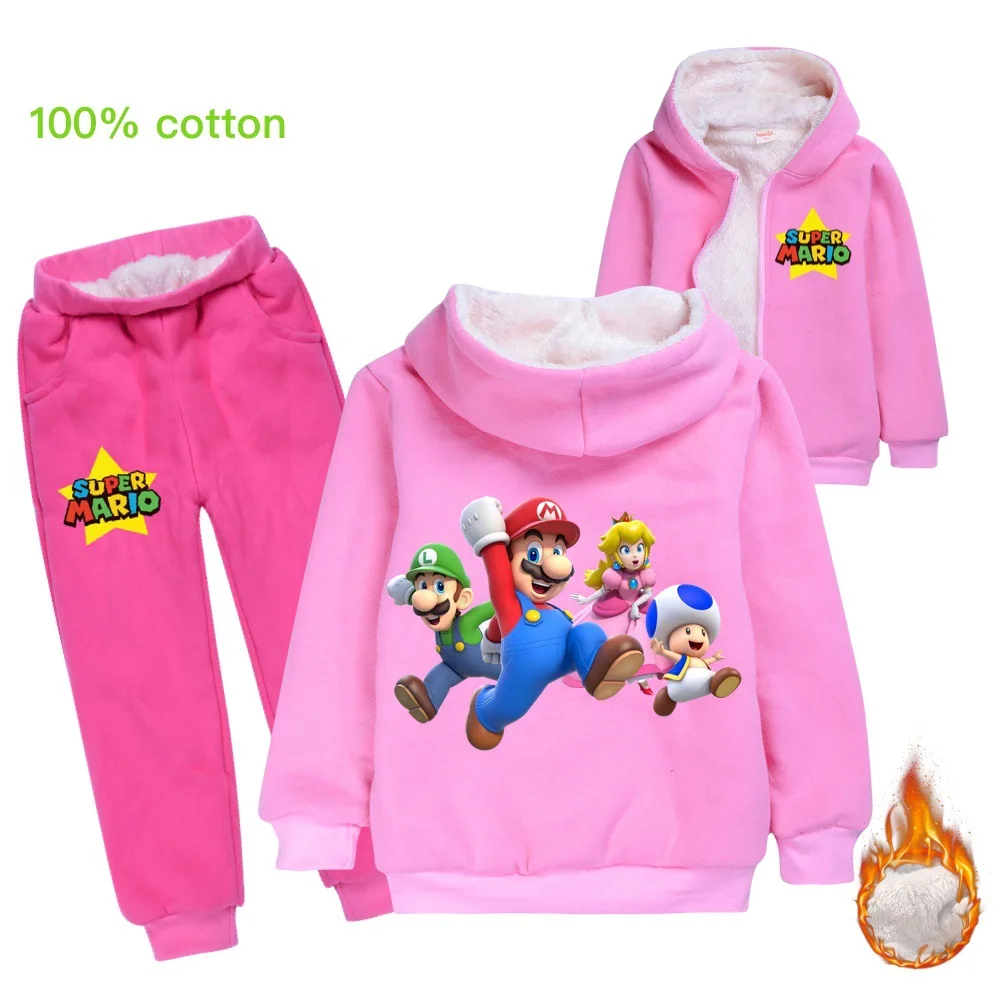 New children's favorite super Mario cotton plus velvet thick winter coat warm boys and girls jacket sports suit 3-14Y