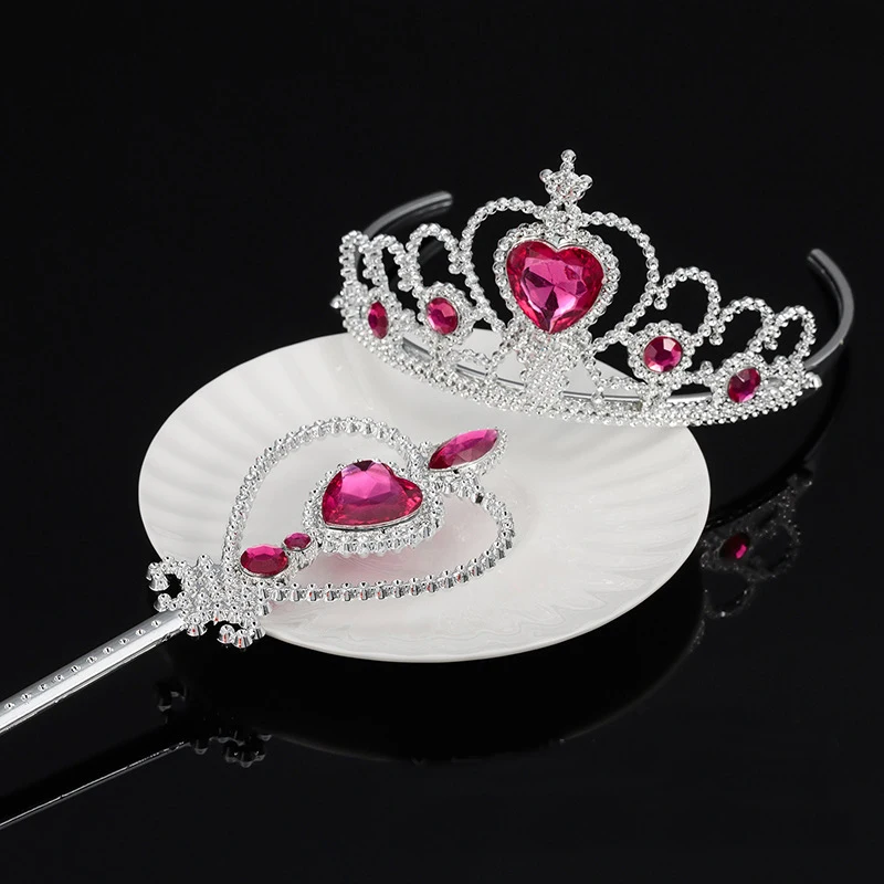 Rose Crown set Платья для девочек; летняя детская одежда; платье принцессы Анны и Эльзы; карнавальный костюм Снежной Королевы; детская одежда для свадебной вечеринки; Новогодняя одежда - Цвет: Rose Crown set