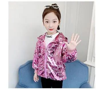 

Girls Bright Letter Coat Spring 2020 New Korean Fashion Children's Jacket Hoodie Spring and Autumn Youth Windbreaker Girl Top