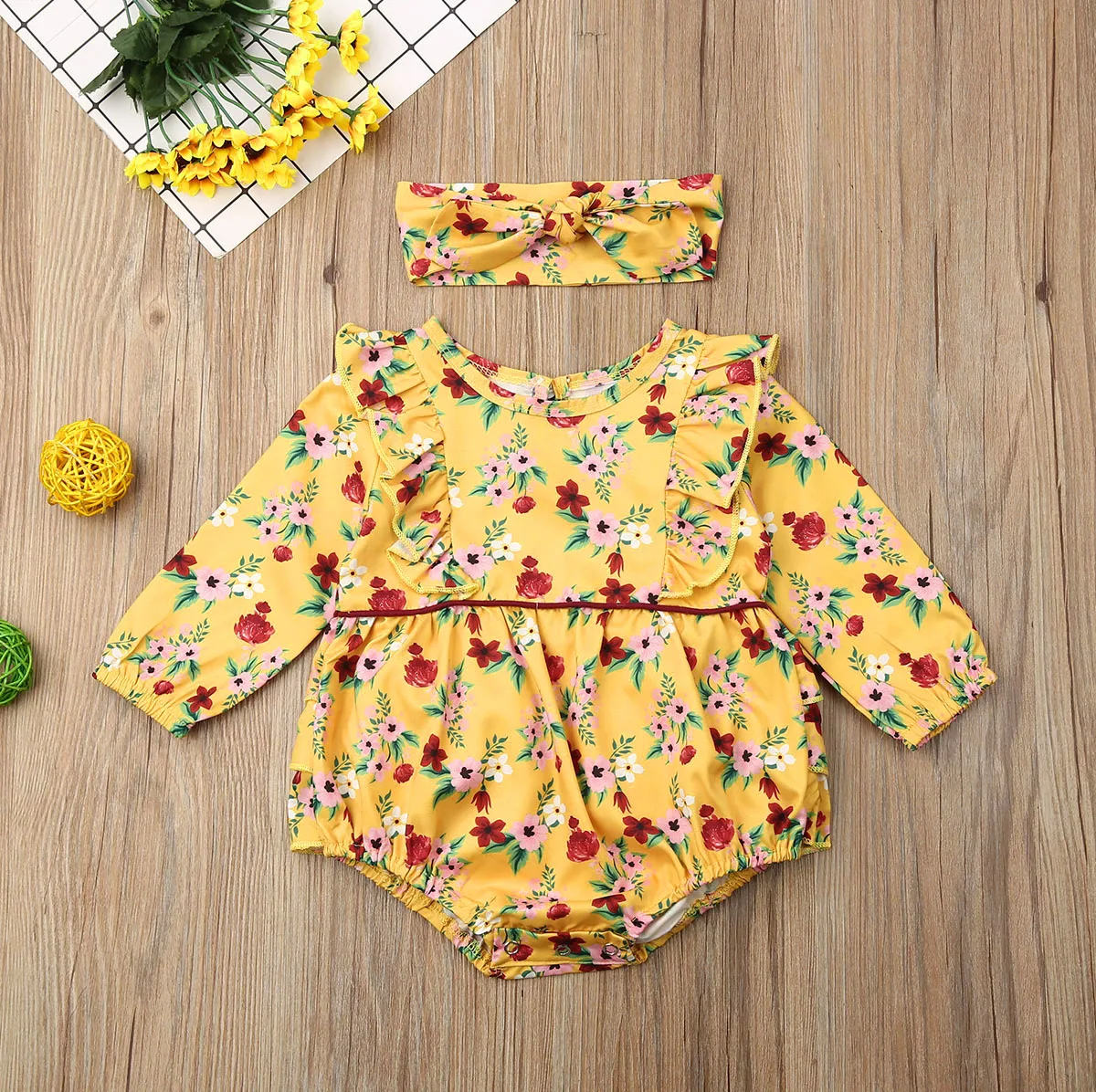 Emmababy, милая одежда для маленьких девочек, боди с длинными рукавами и цветочным принтом, комплект одежды с платьем