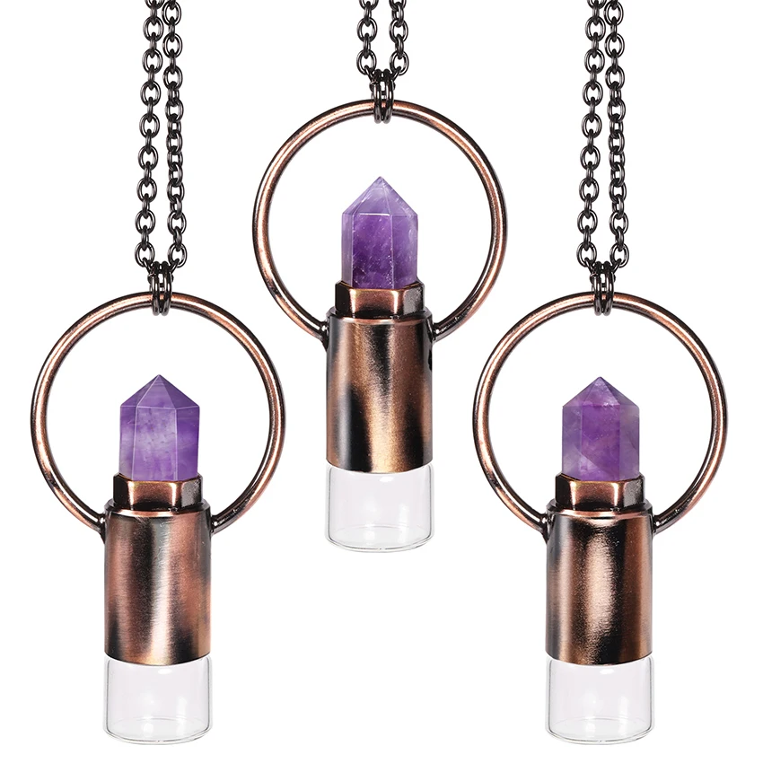 KFT 2ML Glass Bottle Natural Crystal Quartz Roll On Perfume Bottle Pendant Necklace Quartz Crystal Essential Oil Roller Bottle 2