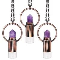 KFT 2ML Glass Bottle Natural Crystal Quartz Roll On Perfume Bottle Pendant Necklace Quartz Crystal Essential Oil Roller Bottle 2