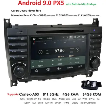 

4G 64G 2 Din Auto Radio Android 9.0 For Mercedes/Benz/C-Class W203 C180 C200 C220 C230 C300 CLK200 CLK W209 CLC W203 Multimedia