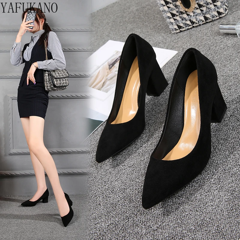 Fashion Thick Heel Womens Pumps Temperament Simple Office Work Shoes Cozy Casual Single Shoes 5cm/7cm Block Heel High Heels 33 4