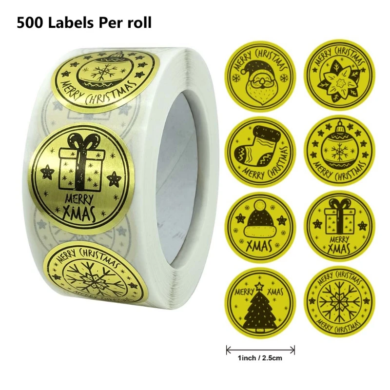 

500pcs/Roll 8 Patterns Merry Christmas Stickers Thank You Card Box Package Seal Label