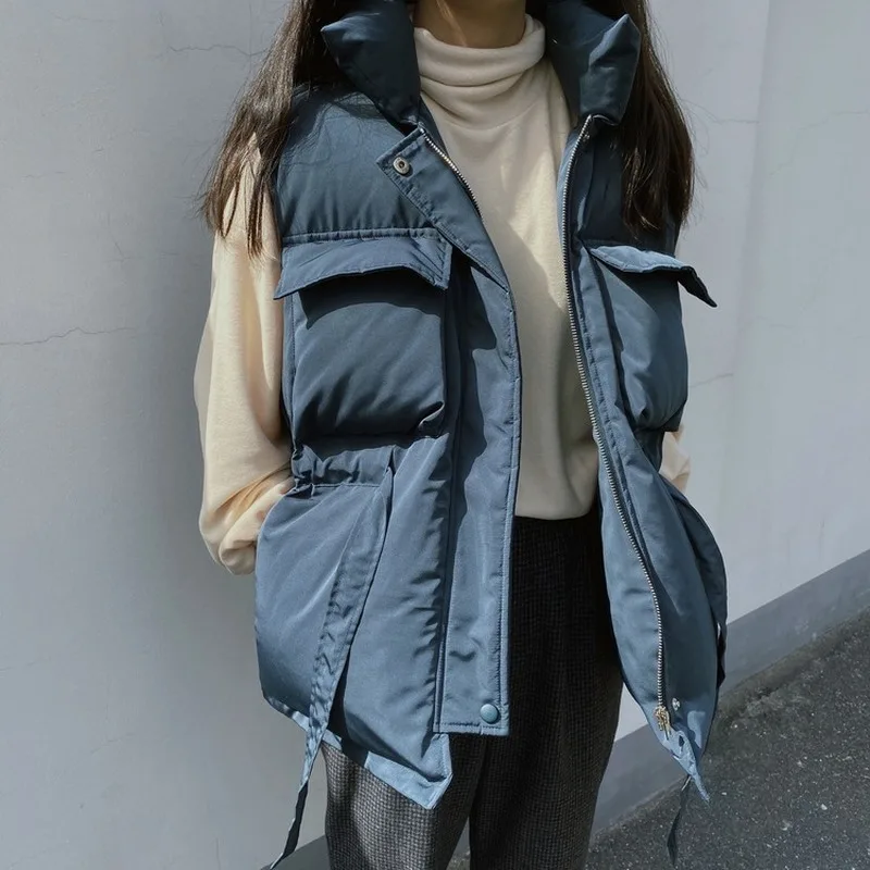 Winter Spring Warm Vest 2021 Korean Loose Coat Thickening Before Short and Long Waist Cotton Waistcoat Women Puffer Jacket