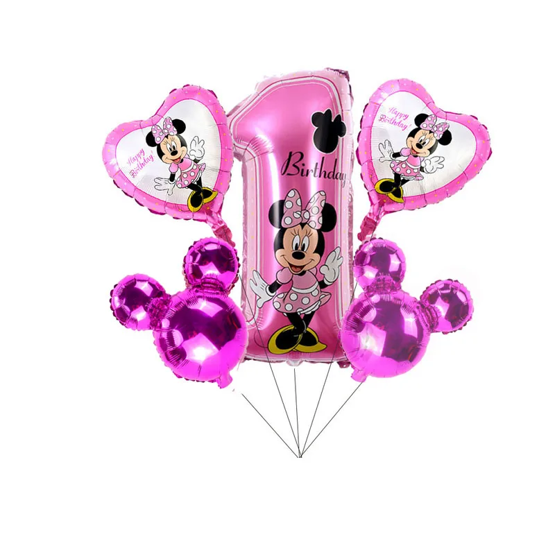 Minnie PK Head 5pc 1 комплект фольгированные шары-цифры Микки Минни 1 фольгированные шары мини-торт 1st baby shower День Рождения Декоративные детские игрушки латексные в горошек - Цвет: Minnie PK Head 5pc