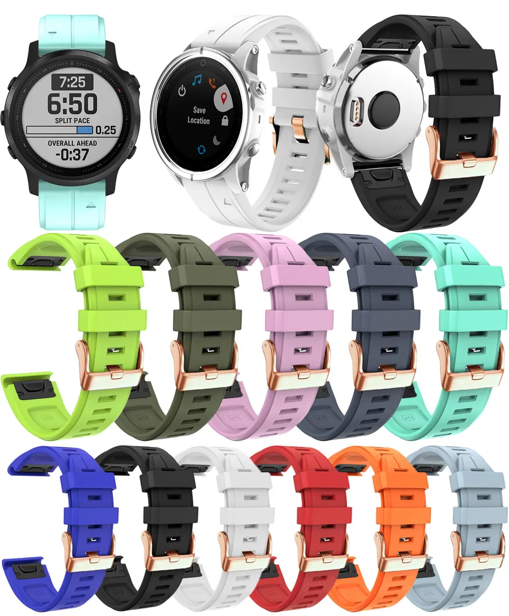 Rose Gold Buckle Silicone Smartwatch Band - 20mm Quick Release Strap Bracelet