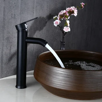 

Stainless Steel Bathroom Basin Faucet Single Handle Cold and Hot Water Mixer-L