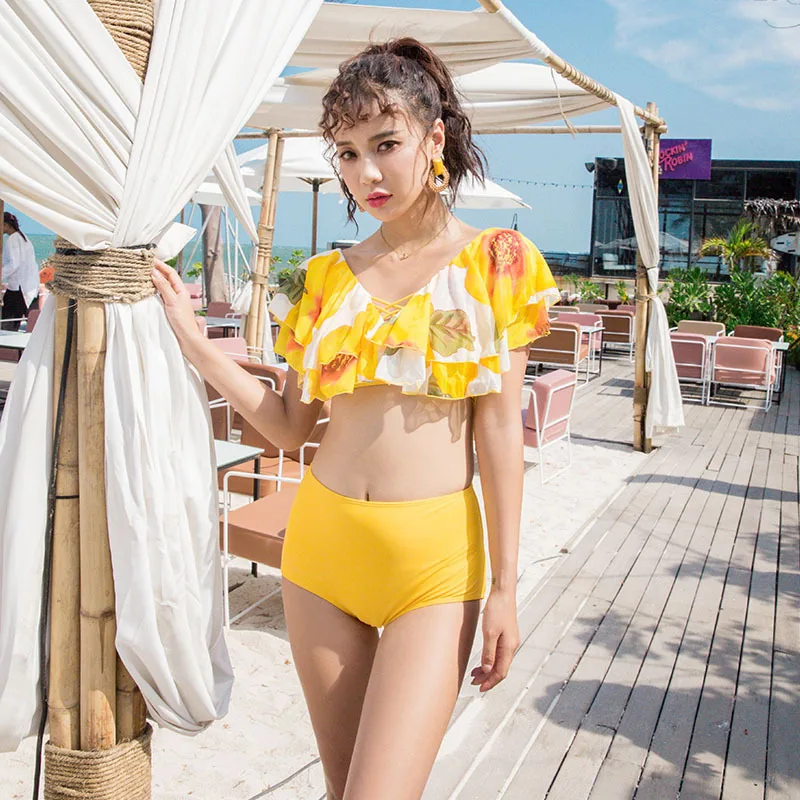 

Swimsuit Woman Two Pieces Bikini Swim Suits Biquini Infantil Swimwear Girl Tankini Women Female Connected Word Big Neck Falbala