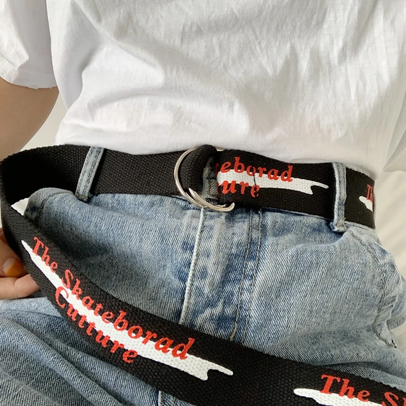 

Casual Canvas Belt Women Men Letter Long Waist Strap Black White Trouser Alloy double sliding buckle Belts Female Waistband