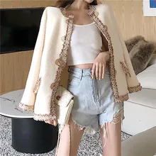 Осень Зима Женский уличный шикарный элегантный вязаный свитер с открытым стежком и кисточками офисный женский модный кардиган с круглым вырезом