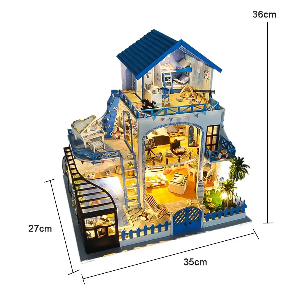 DIY маленький дом Любовь море вилла миниатюрный деревянный кукольный дом с музыкальным движением без пылезащитный чехол Рождественский подарок