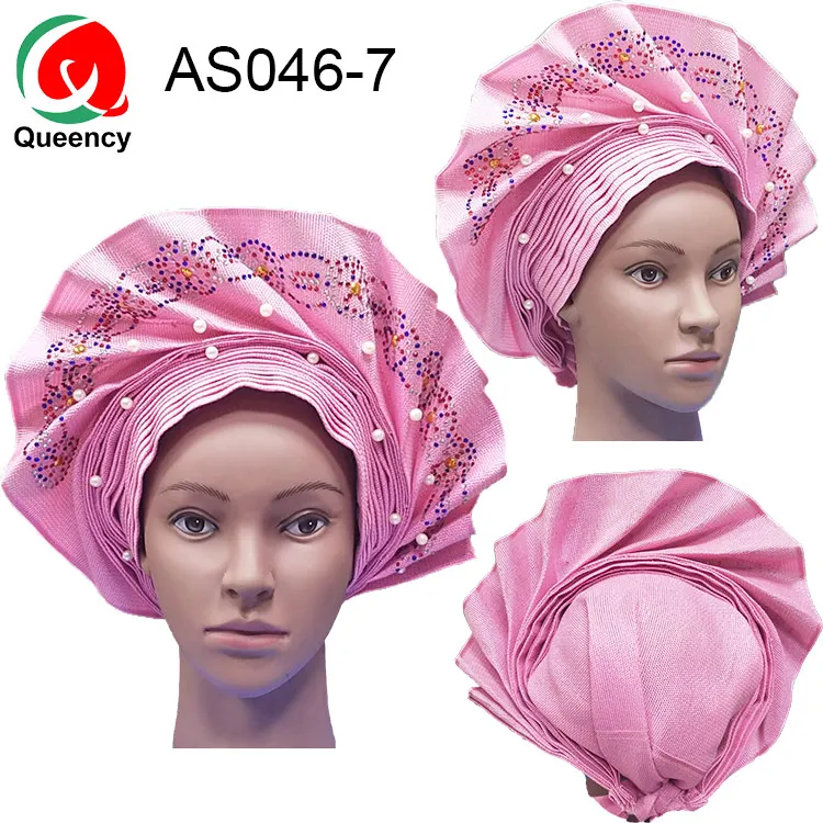 AS046 африканская повязка для женщины в нигерийском стиле уже сделал Авто геле тюрбан Aso Ebi большой край красивый свадебный головной убор - Цвет: AS046-7