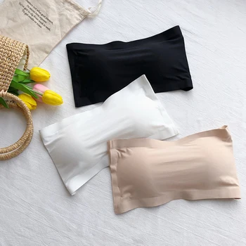 

Ice Silks Off-the-shoulder Bandeau Bra High-Elastic Padded Strapless Seamless Tube Crop Tops TT@88