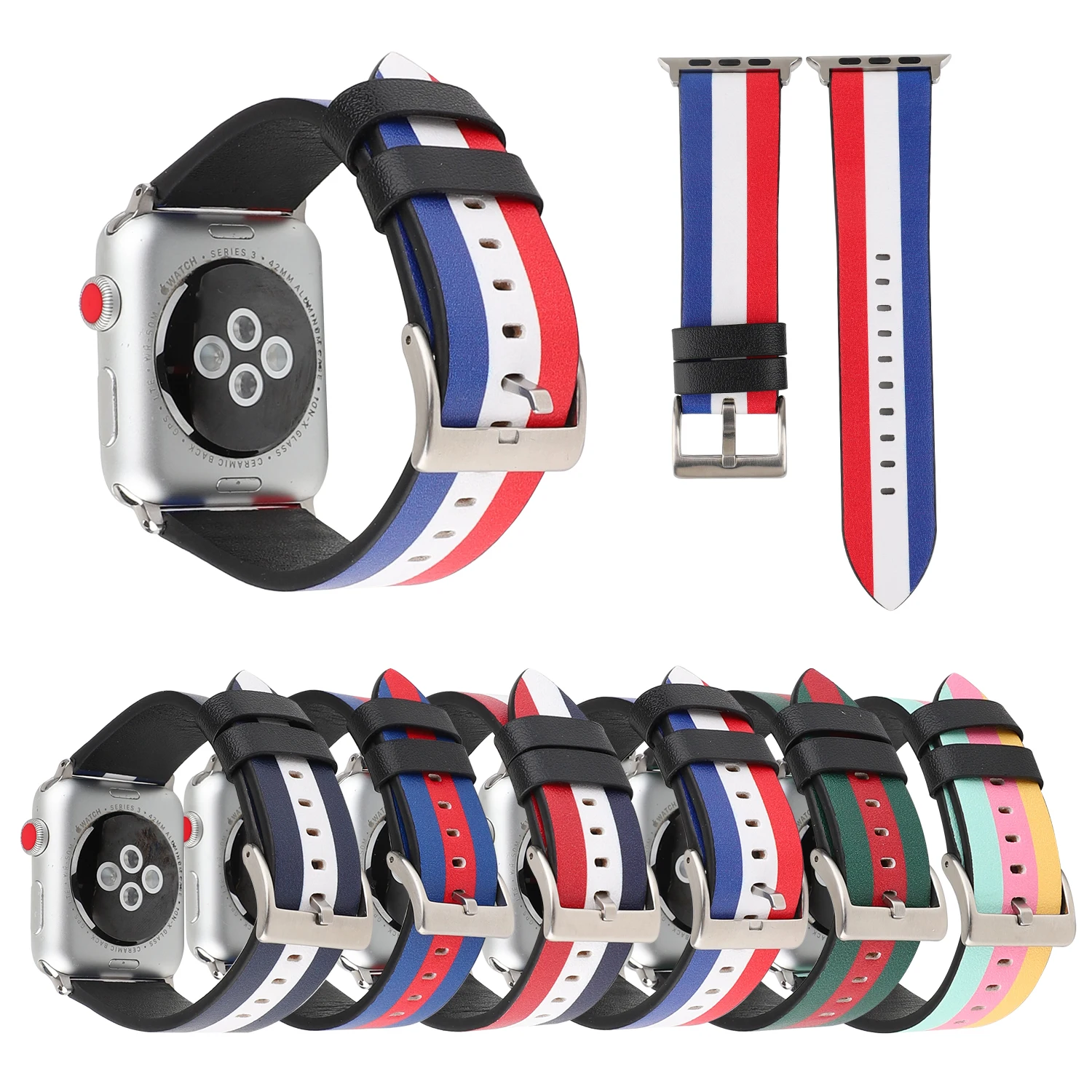 

Classic Genuine Leather Strap for apple watch band 40mm 44mm strap for apple watch 5 4 3 2 New style Stripe Wristband 38MM 42MM