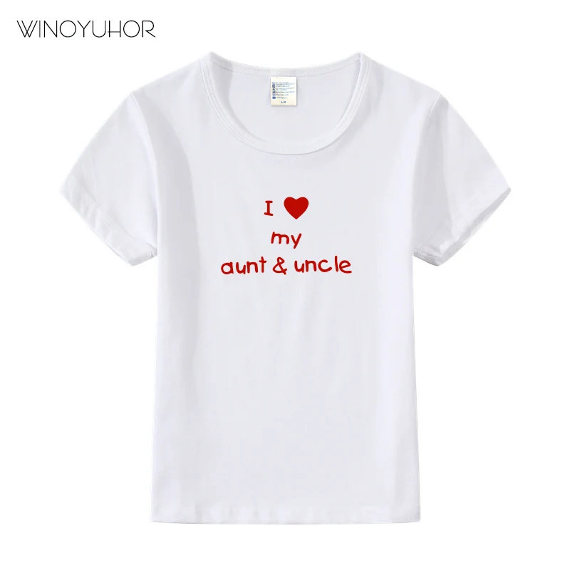 Футболка с надписью «I Love My tunt And Uncle» Детская забавная футболка для мальчиков и девочек летние детские футболки с короткими рукавами