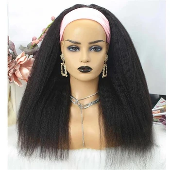 

Glueless Yaki Headband Wig Human Hair Kinky Straight 10-26 Inch Peruvian Scarf Wig Remy Natural Head band Wigs For Black Women