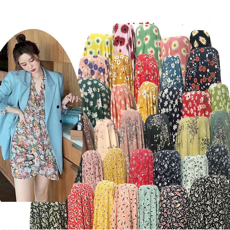 Мягкий черный цветочный принт Тюль шифон ткань для платья рубашки желтый белый