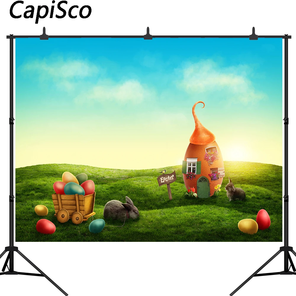 

Capisco photography backdrops Easter cartoon fairy tale egg house rabbit grass flower children photo background studio props