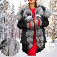Женские модные пальто, зимняя хлопковая куртка из овечьей шерсти, длинное пальто с воротником из искусственного меха и капюшоном, длинное утепленное роскошное длинное пальто для женщин