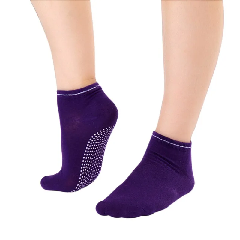 Женские носки для йоги хлопковые танцевальные спортивные Нескользящие массирующие фитнес, Пилатес носки для бега - Цвет: Фиолетовый