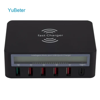 

YuBeter Smart Wireless Charger Power Strip Adapter LED Display USB Charger Socket Quick Charge AC100~240V to DC 5V for Phone