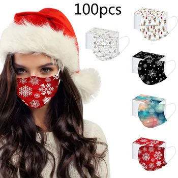 

10/100pc Christmas Fast delivery Máscara de navidad Headband Print Masks for Protection Face Disposable Earloop Mask маски