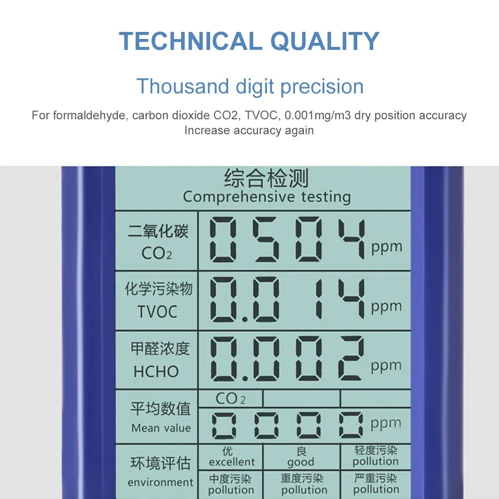 Цифровой детектор качества воздуха для помещений/улицы HCHO& TVOC тестер CO2 метр тестер с USB перезаряжаемой батареей