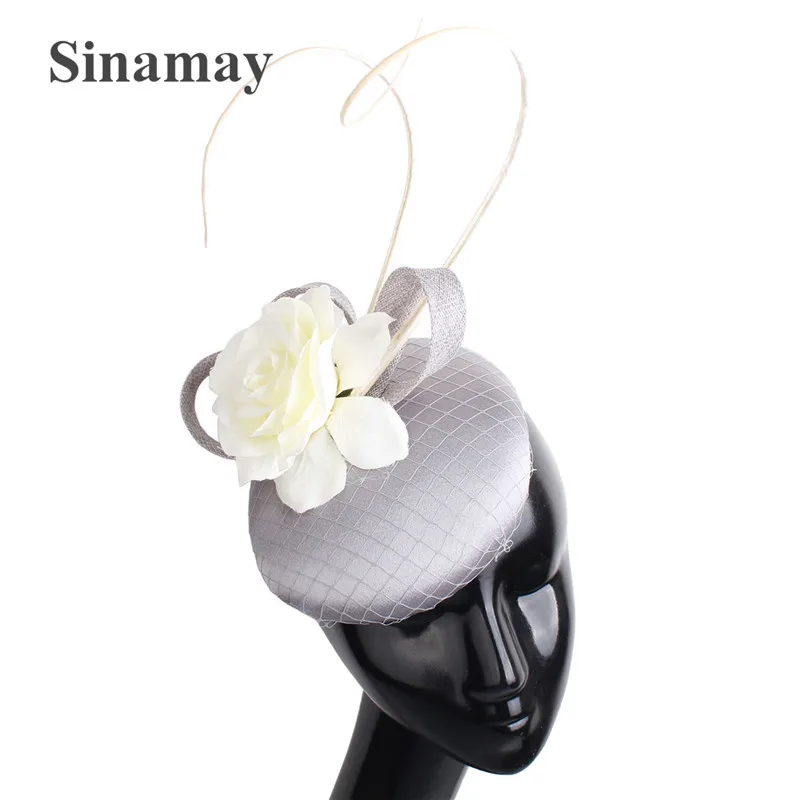 

Ladies Grey Millinery Hat Flower Accessory Chic Handmade Hair Fascinator hats Hair Clip Women Bride Mesh Occasion Fedora