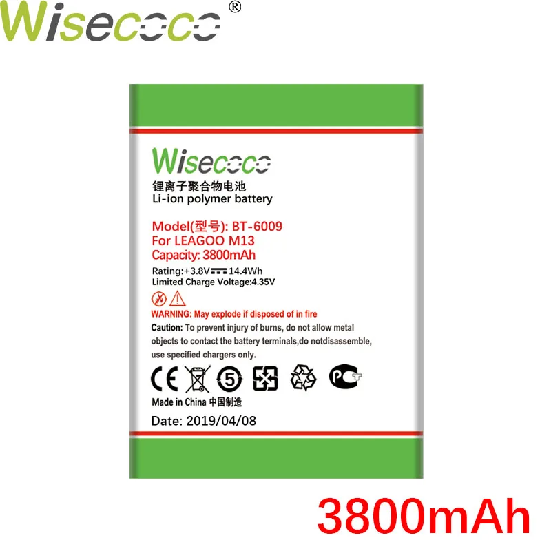 WISECOCO BT-6009 3800 мАч батарея для LEAGOO M13 CellPhoneIn новейшее производство высокое качество батарея+ номер отслеживания