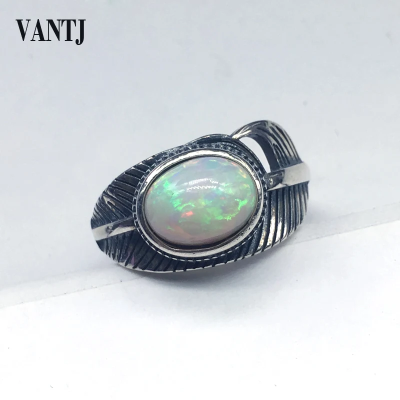 

CSJ Natural Ethiopia Fancy Color Opal Ring Solid 925 Sterling Silver Oval8*10mm Gemstone Fine Jewelry For Women Lady Party Gift