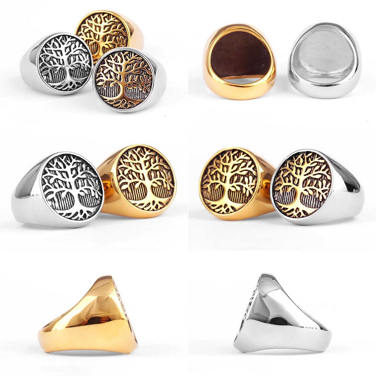 Stainless Steel Mens Ring Tree of Life Amulet Simple Elegant Charm for Male