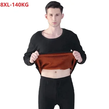 

7XL 8XL Winter Men Thick Fleece Cotton Thermal Leggings Suit Loose Plus Size 6XL Autumn Warm Tops+ Pants Black Bottoms Underwear