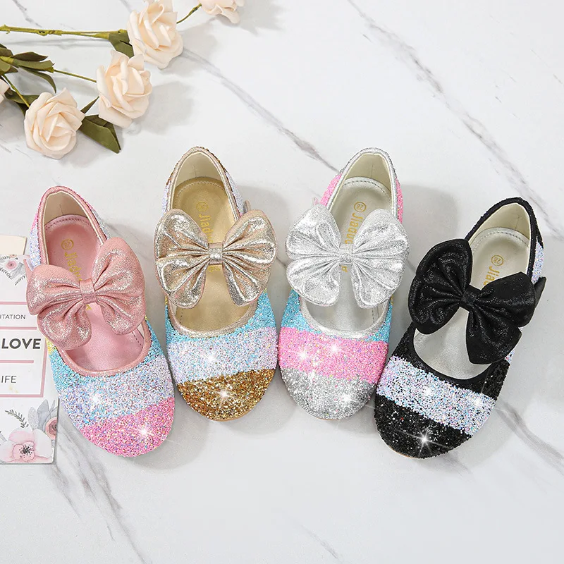 Girls Leather Shoes Princess  Shoes Children Shoes round-Toe Soft-Sole Big girls High Heel Princess Crystal Shoes Single Shoes bata children's sandals