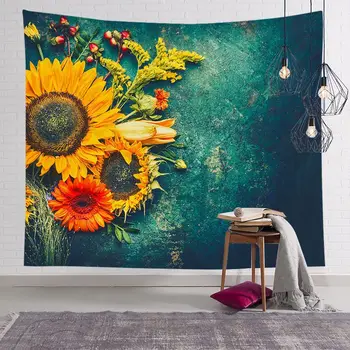 

Nordic Style Green Plant Tapestry Chrysanthemum Background Cloth Wall Hanging Cloth Art Decorative Floral Print Tapestry