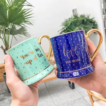 

Nordic Creative Wave Dot Gold Drawing Straight Mug with Handle Brief Milk Breakfast Ceramic Mug Office Large Capacity Coffee Mug