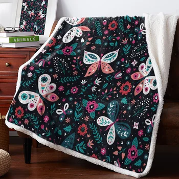 

Butterfly Flowers Colorful Art Throw Blanket Bedspread Coverlet Soft Warm Fleece Blanket Christmas Decor Blankets for Beds