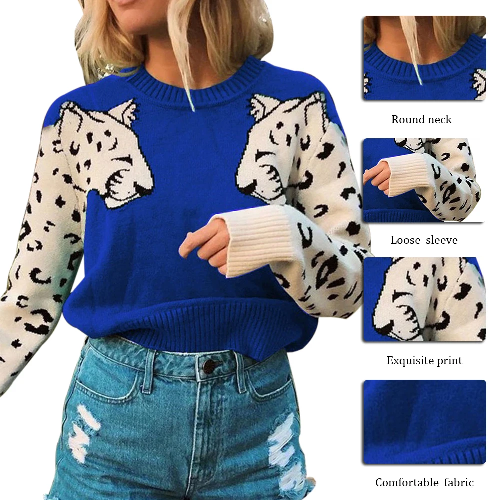 MoneRffi свитер женский лоскутный свитер с леопардовым принтом свободные свитера с длинным рукавом пуловер модные свитера женская верхняя одежда