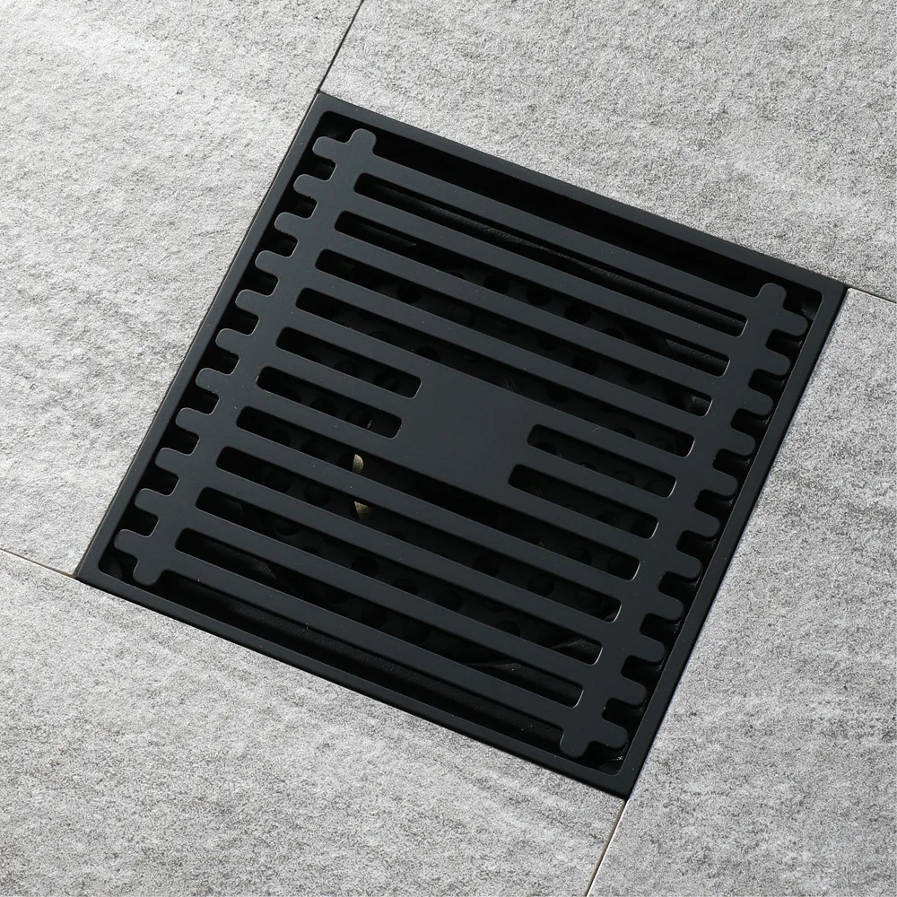 Square Matte Black Kitchen Drain Solid Brass Bathroom Shower Drain 4inch Floor Drains Bathroom