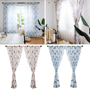 

Chinese Ink Sheer Curtain Leaves Printed Tulle Door Window Curtains For Balcony Living Room Bedroom Kitchen Kids Room