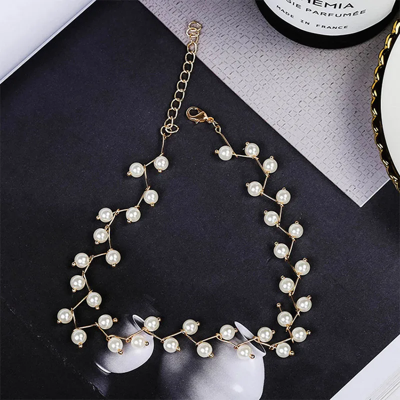 Трендовое элегантное массивное ожерелье, Очаровательное ожерелье из искусственного жемчуга с бусинами, колье для женщин, колье для женщин - Окраска металла: White-Gold