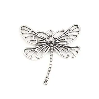 

DoreenBeads Zinc Based Alloy Insect Pendants Dragonfly Animal Antique Silver Color Charms DIY Jewelry 62mm x 60mm, 5 PCs