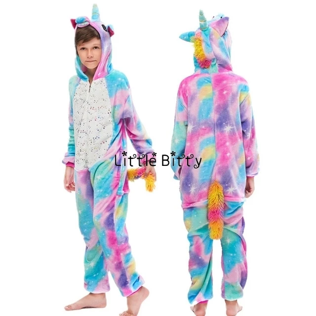 Зимняя Пижама с единорогом для девочек; Пижама для мальчиков с рисунком панды; вышивка динозавр; одеяло; Пижама для сна; комбинезон для детей; рождественские комбинезоны - Цвет: LA20